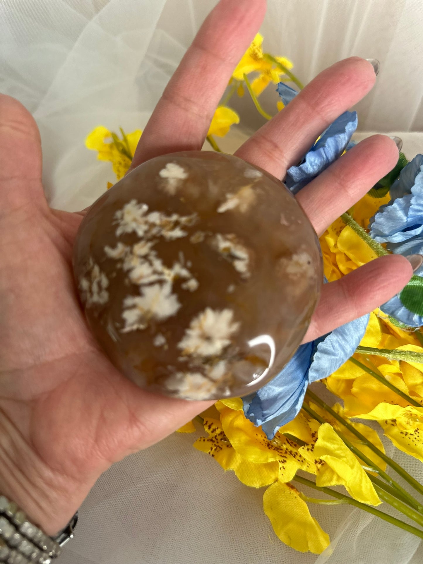 Cherry Blossom Flower Agate Palm Stone-2 AVAILABLE
