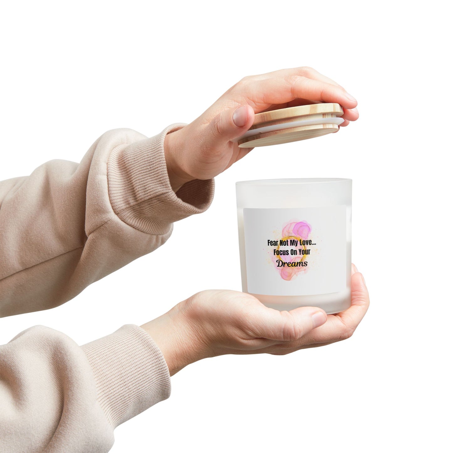 Frosted Glass Candle - "Fear Not My Love, Focus On Your Dreams" - Aromatherapy Gift for Relaxation & Motivation