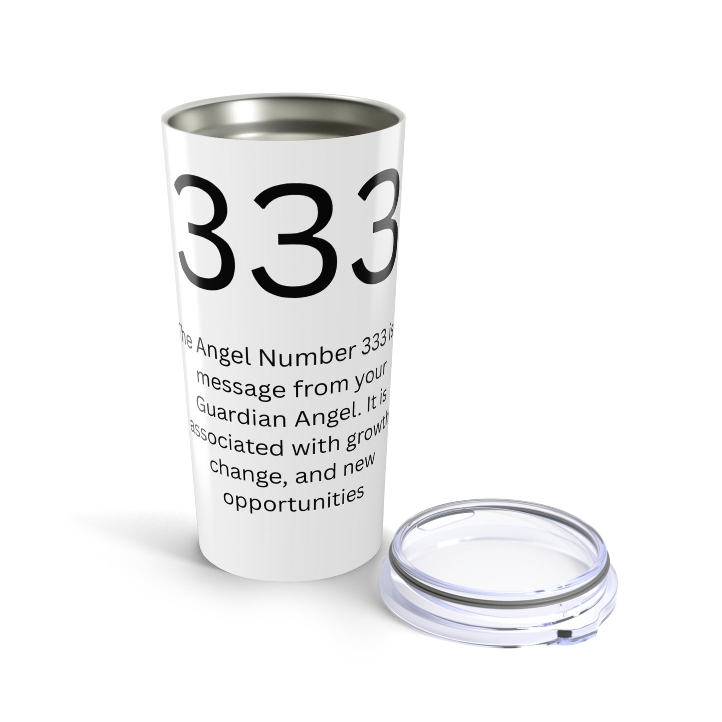 Angel Number 333 Tumbler 20oz - Motivational Travel Mug, Spiritual Gift, Affirmation Cup, Unique Coffee Container, Customizable Travel Cup