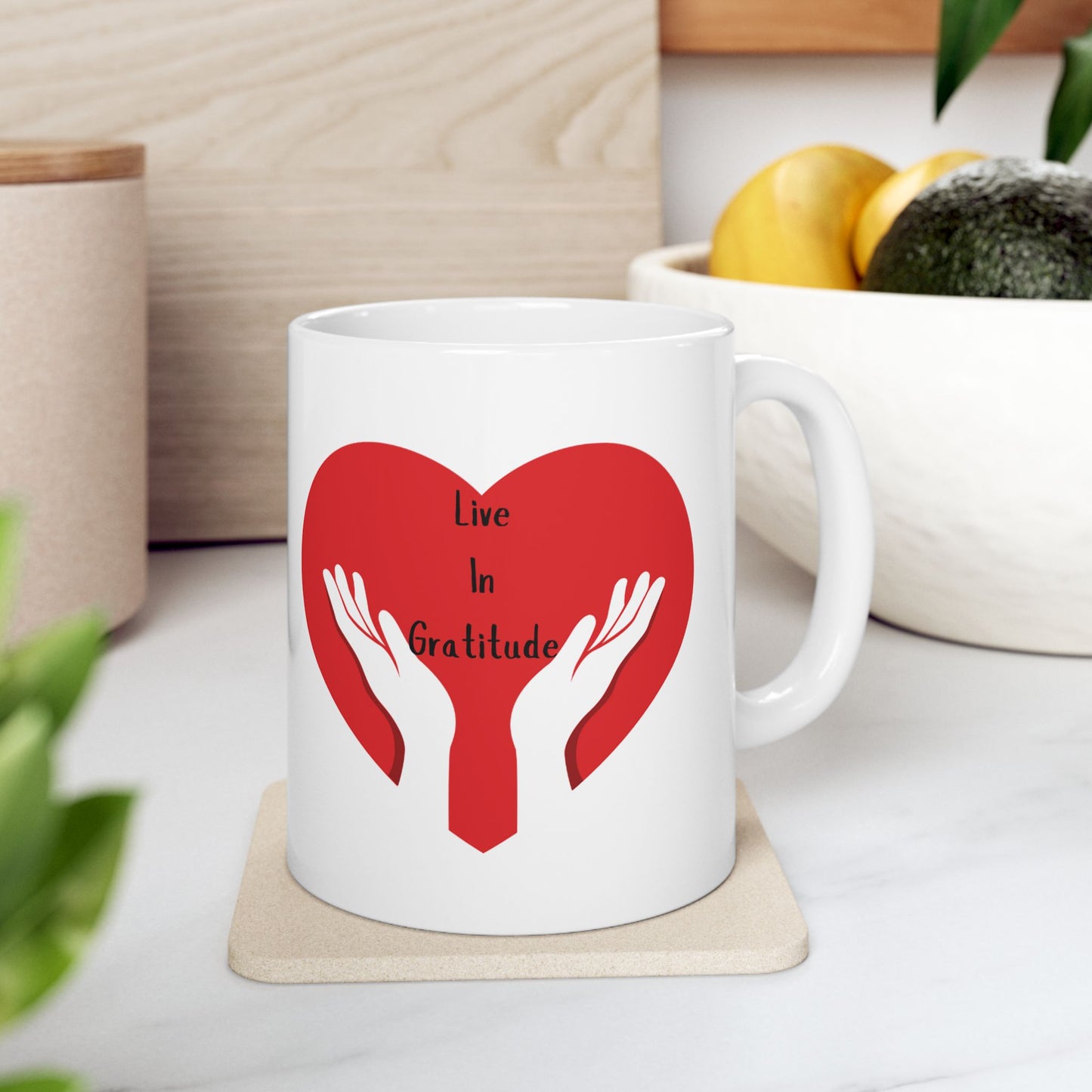 Live In Gratitude - Inspirational Ceramic Mug, (11oz, 15oz)