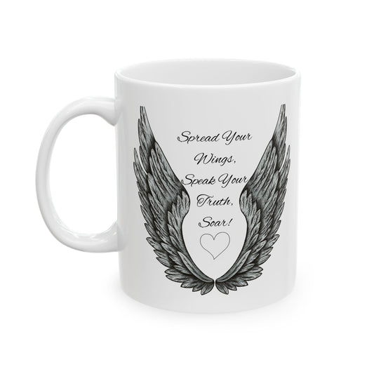 Ceramic Mug with Winged Design | Perfect Gift for Nature Lovers, Home and Office Decor, Unique Coffee Cup, Inspirational Tea Mug