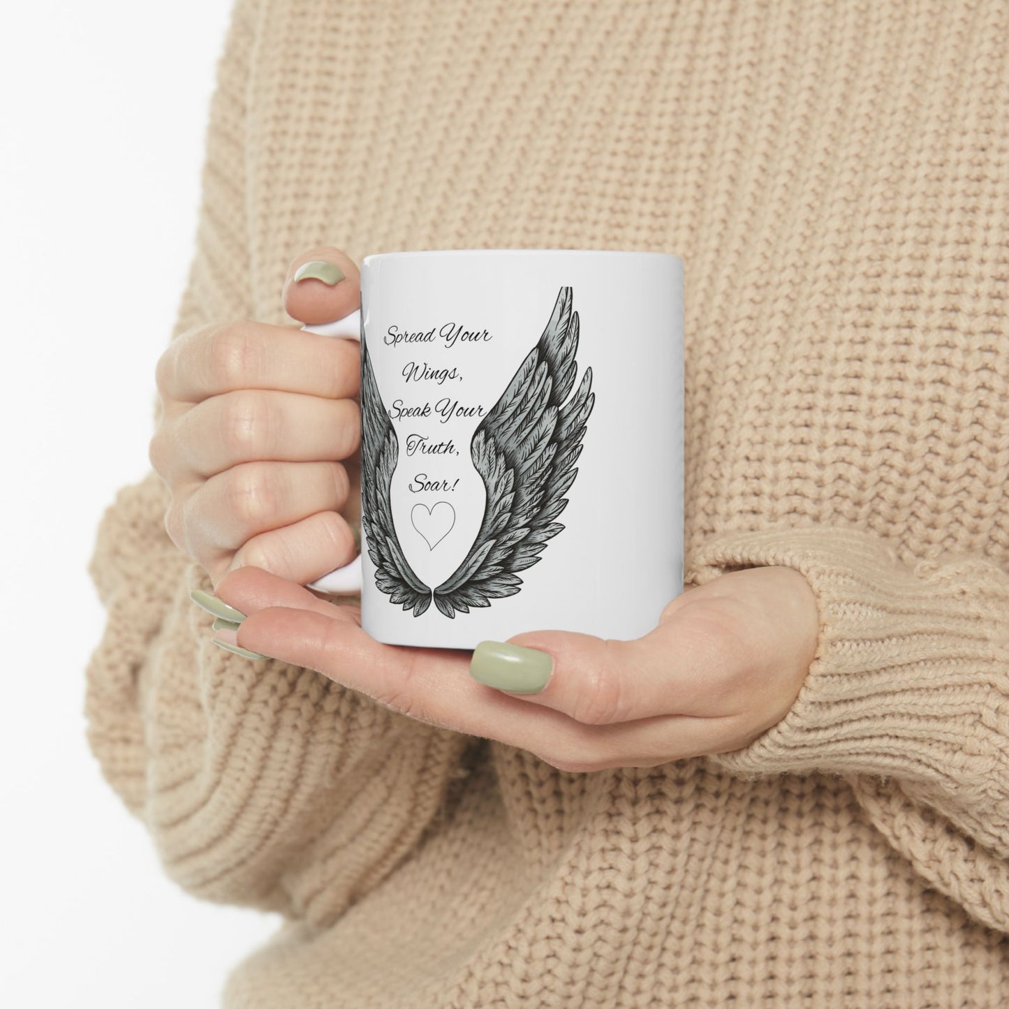 Ceramic Mug with Winged Design | Perfect Gift for Nature Lovers, Home and Office Decor, Unique Coffee Cup, Inspirational Tea Mug