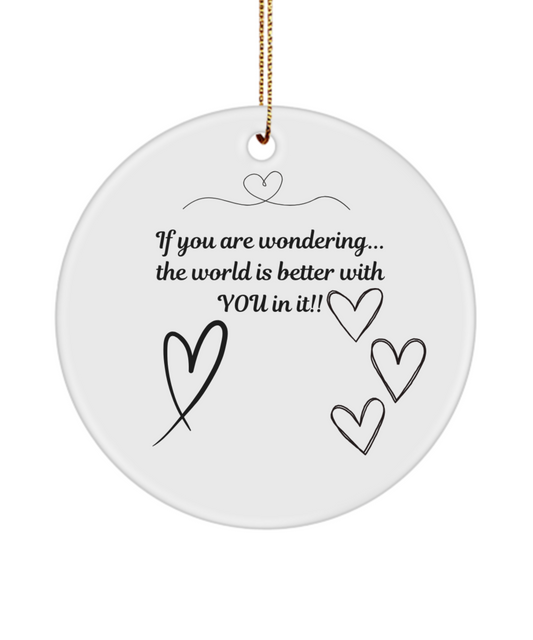 If you are wondering...the world is better with YOU in it!! Ornament